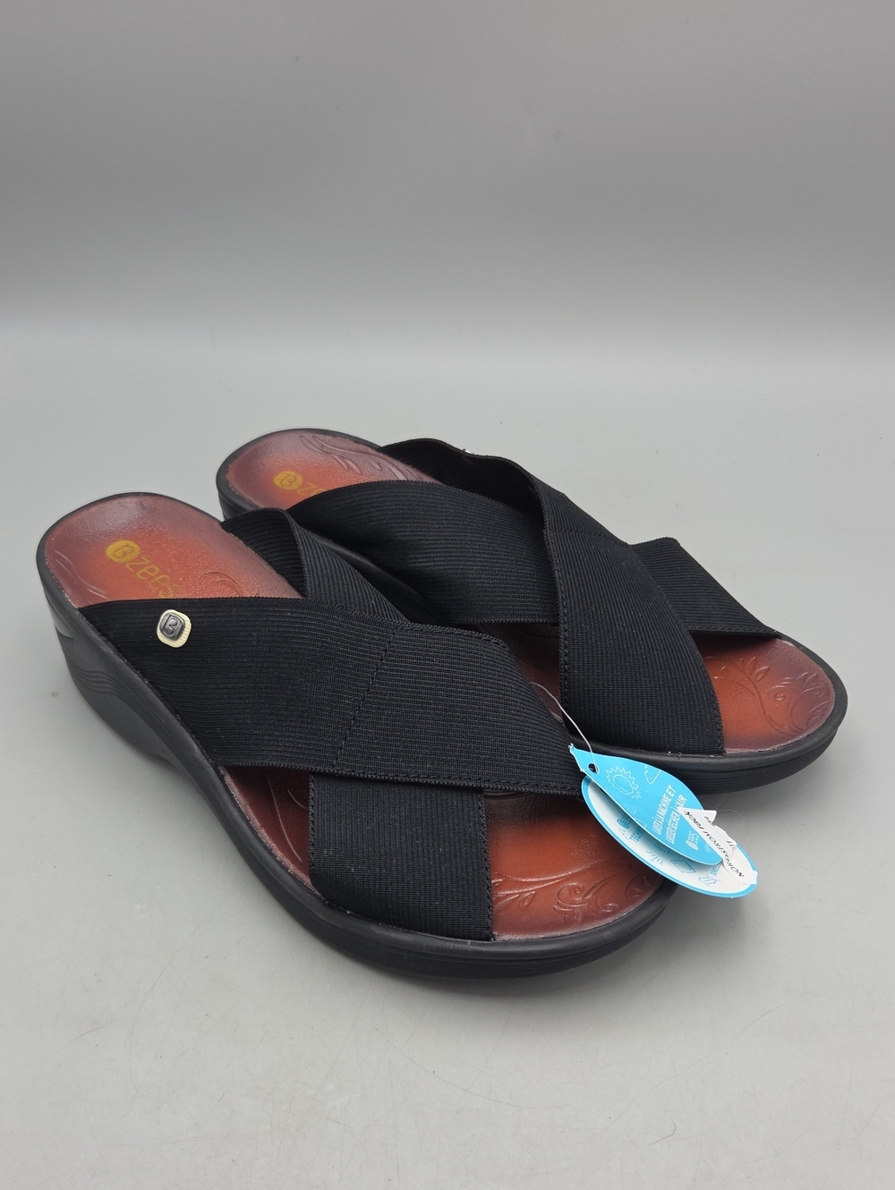 Bzees Black Desire Wedge Peep Toe Women 9 M Sandals